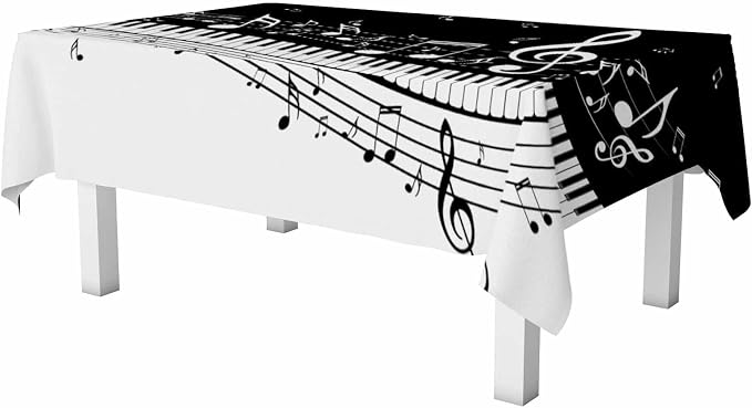 Piano Music Musical Notes Table Linens 52x70 Classical Black White Piano Keys - Image 6
