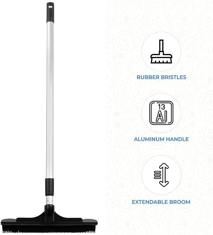 ForPro Extendable Salon Broom, Non-Scratch Rubber Bristles, Aluminum Handle - Image 3