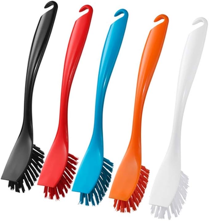 Dishwashing Brush with Hangable Long Handle, Built-in Scraper, Scrub Brush - Image 6