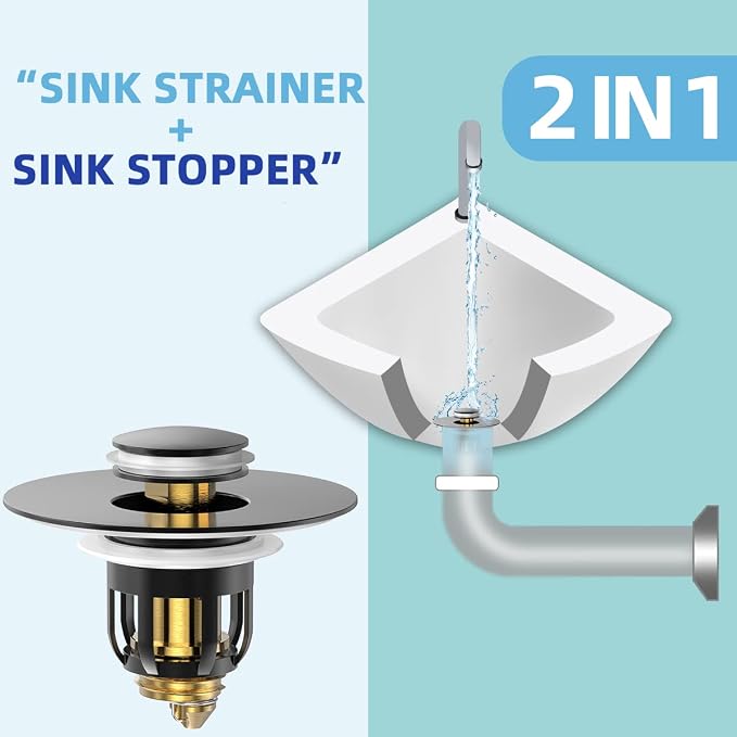 Universal Bathroom Sink Stopper, Pop Up Sink Stopper - Image 2