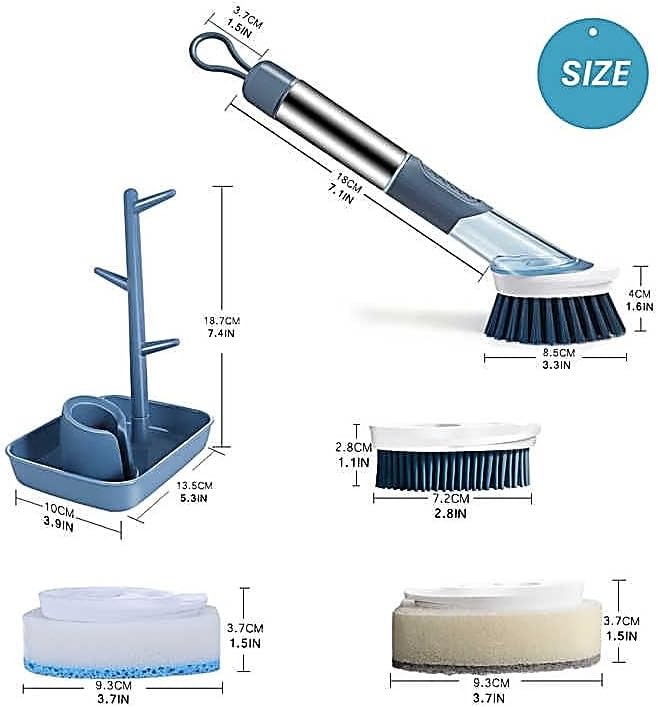 Soap-Dispensing Dish Washing Brush Set – Includes 4 Replaceable Heads & Stylish - Image 5