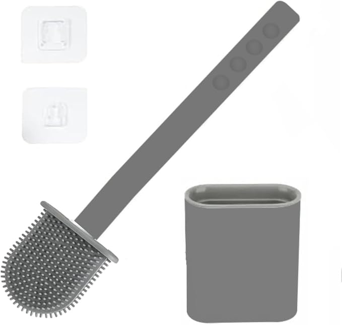 Modern Minimalist Silicone Grey Toilet Brush and Holder Set – Pack of 1 Wall by WeArtLeaves