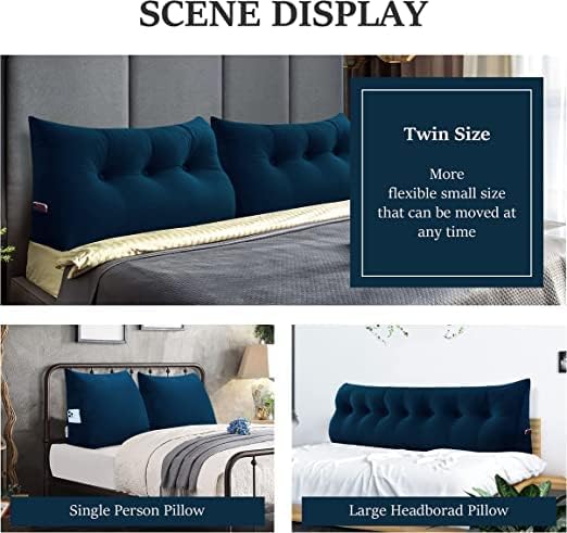 Wedge Headboard Pillow Dorm Room Reading Pillow Back Support for Sitting Up in Bed Bolster Lumbar Cushion Body Positioning Bedrest Velvet 39in Navy Blue Twin