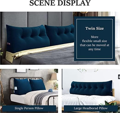 Wedge Headboard Pillow Dorm Room Reading Pillow Back Support for Sitting Up in Bed Bolster Lumbar Cushion Body Positioning Bedrest Velvet 39in Navy Blue Twin