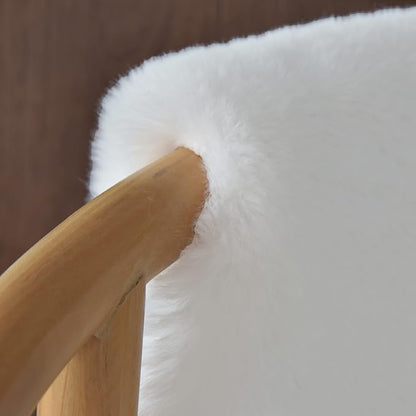 White Shag Round Rugs 8ft for Dining Room Table Faux Bunny Machine Washable Fur Area Rugs for Bedroom Living Room Nursery Circle Rug