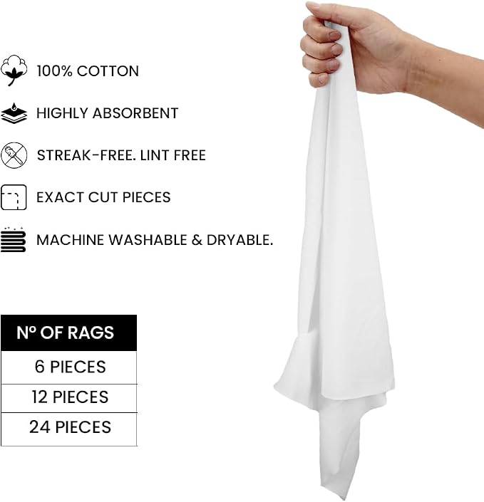 24 Pack New Lint Free Rags, 100% Cotton Cloth - Image 5