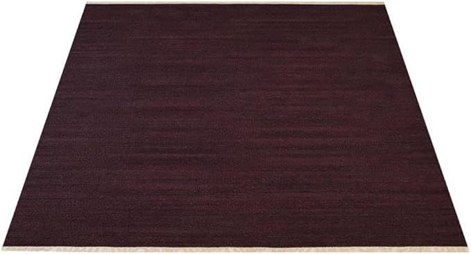 Rugsotic Carpets Hand Woven Flat Weave Kilim Wool ECO-Friendly Area Rugs - 8'x8', Square Shape, Plum Color, Solid Plain Design, Low Pile Handmade Area Rugs for Living Room, Bed Room (D00111)