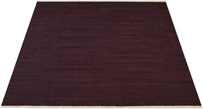 Rugsotic Carpets Hand Woven Flat Weave Kilim Wool ECO-Friendly Area Rugs - 8'x8', Square Shape, Plum Color, Solid Plain Design, Low Pile Handmade Area Rugs for Living Room, Bed Room (D00111)
