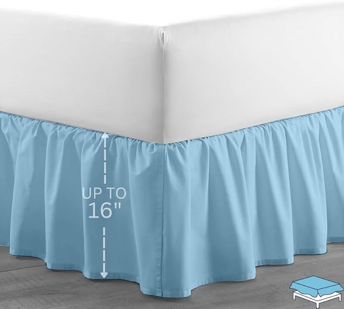 Ruffle Bed Skirt with Split Corners, Microfiber Dust Ruffled for a Perfectly Tailored Bedding Ensemble, Wrinkle and Fade Free, Easy Fit, Twin Size 16 Inch Drop, Light Blue