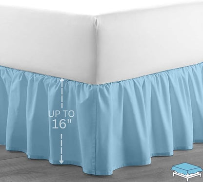 Ruffle Bed Skirt with Split Corners, Microfiber Dust Ruffled for a Perfectly Tailored Bedding Ensemble, Wrinkle and Fade Free, Easy Fit, Twin Size 16 Inch Drop, Light Blue
