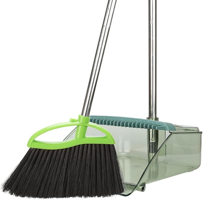 Soft Bristles Green Angle Broom and Dustpan Set, Long Handle Household Indoor by Dodifker