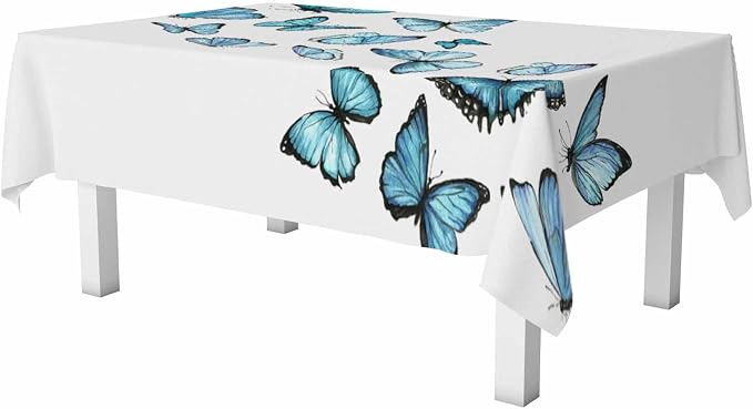 Blue Butterflies Tablecloths for Rectangle Tables Watercolor Art Moth Wings - Image 6