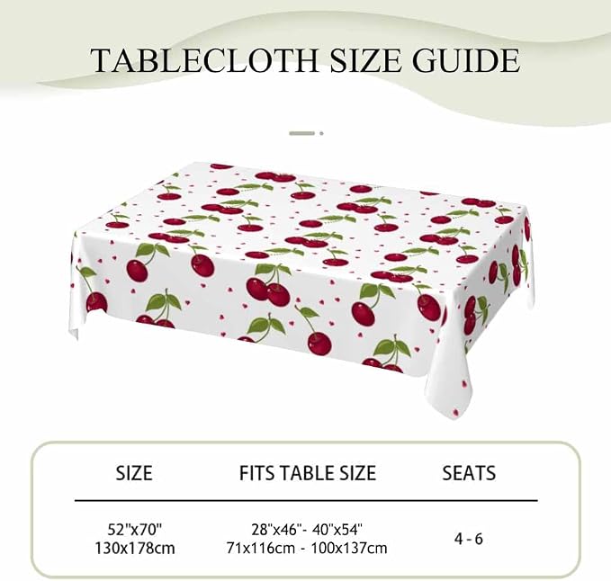 Red Cherry Table Cloth Rectangle Table Sweet Red Ripe Cherries Green Leaves - Image 4