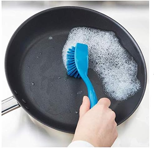 Dishwashing Brush with Hangable Long Handle, Built-in Scraper, Scrub Brush - Image 4