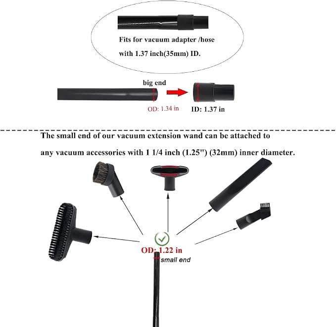 6 Pcs 1.25inch Universal Vacuum Extension Wand Vacuum Attachments 1 1/4 inch - Image 3