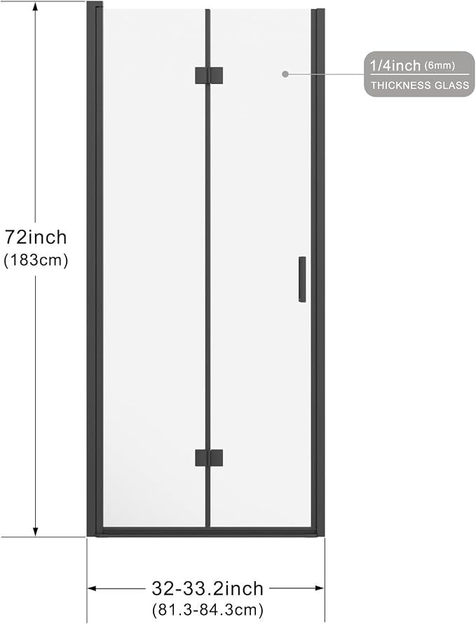 Frameless Bi-Fold Shower Door 32" W x 72" H, 1/4" Clear Tempered Glass - Image 7