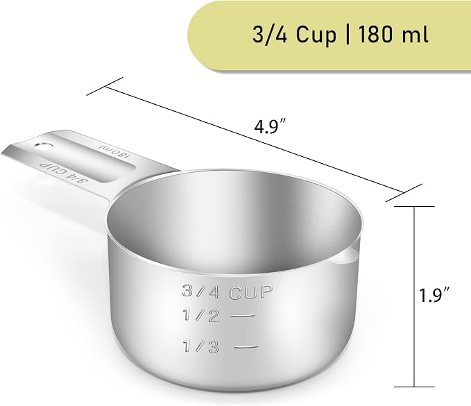 2PCS 3/4Cup Single Measuring Cup, Stainless Steel Measure Scoop, Metric and US - Image 2
