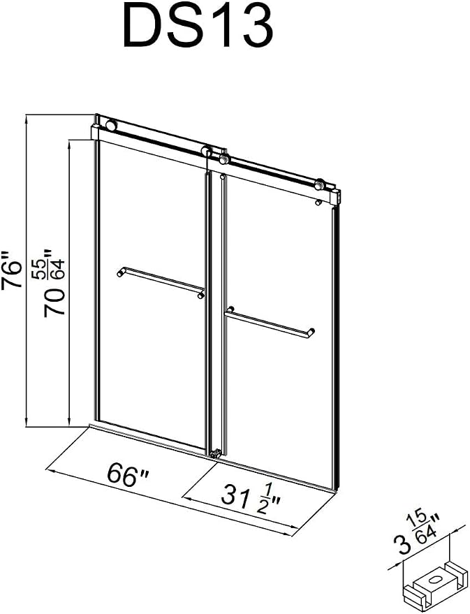Frameless Soft Close Shower Door, 76 "H, 3/8" Clear Tempered Glass, Double - Image 9
