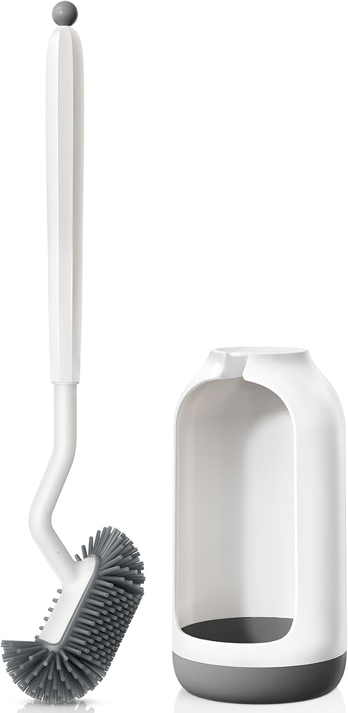 HAMITOR Toilet Bowl Brush Holder Set: Deep Cleaning Silicone Toilet Cleaner by HAMITOR