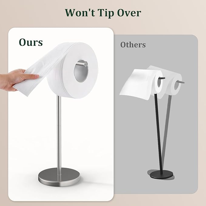 Brushed Nickel Toilet Paper Holder Stand, Freestanding Toilet Paper Holder - Image 6