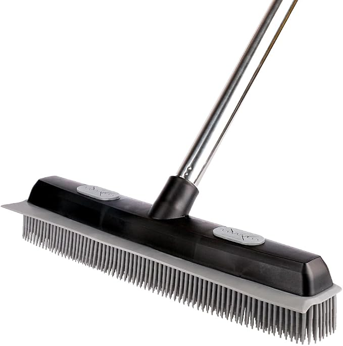 Pet Hair Rubber Broom with Carpet Rake and Squeegee, 2 in 1 Floor Brush by throw