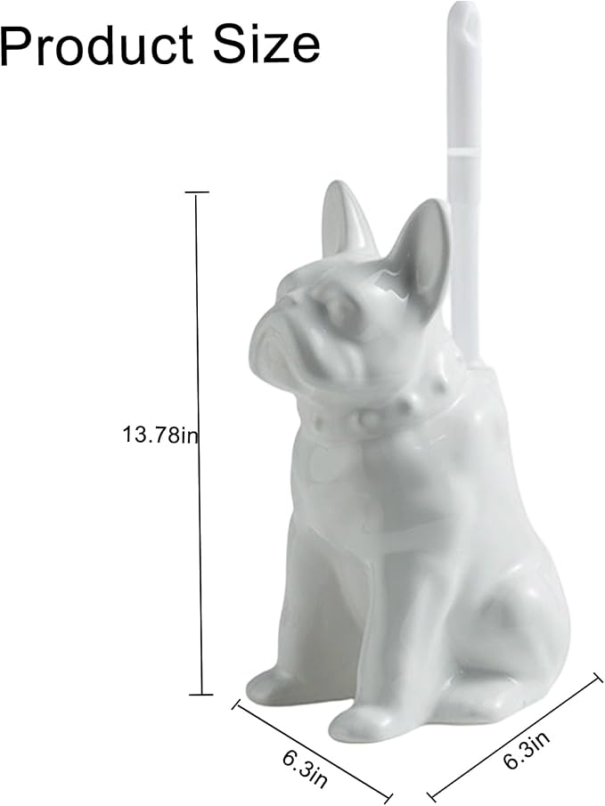 Comeon Ceramic Dog White/Black Toilet Brush and Holder Set, Plastic Handled - Image 7