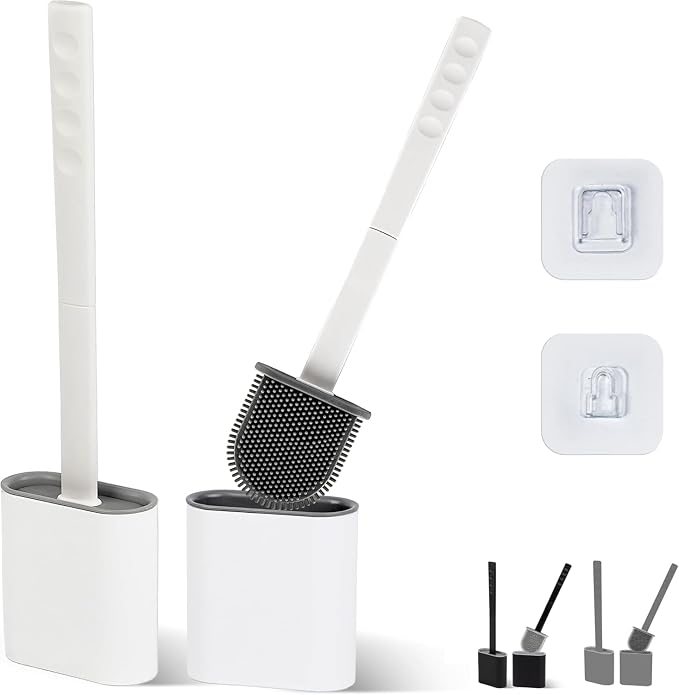 Silicone Toilet Brush and Holder Set – Pack of 2 Wall Mounted Toilet Scrubber by WeArtLeaves