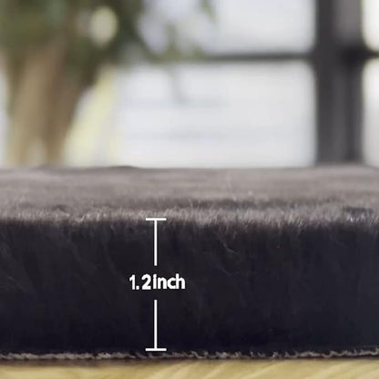 Black Faux Rabbit Washable Fur Area Rugs for Bedroom Small Fluffy 2x4 Fur Rug Chair Cushion Living Room Décor