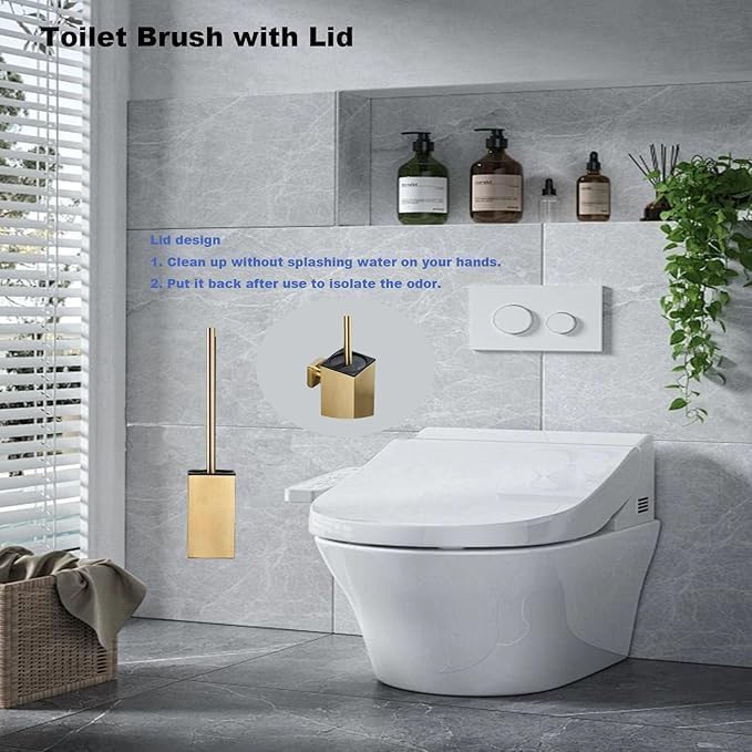 Toilet Bowl Brush and Holder Square, Stainless Steel Square Wall Mounted Toilet - Image 6