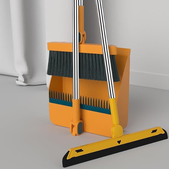 Broom and Dustpan Set with 34.5" Long Handle Squeegee Broom, Upright Standing - Image 2