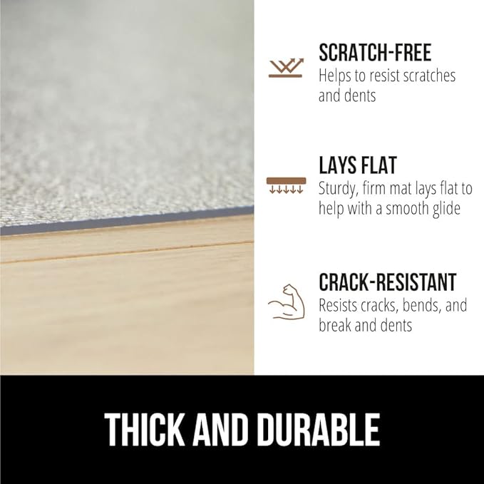 GORILLA GRIP Slip Resistant Office Chair Mat for Hardwood Floors, 36x48 Lip Smooth Glide Under Desk Hard Wood Floor Protector, Stay in Place Plastic Computer Mats for Rolling Office Chairs, Clear