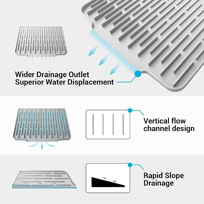 Silicone Dish Drying Mat for Kitchen Counter, Foldable & Heat Resistant Drying - Image 3