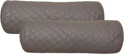 Neck Roll Pillow Cushion Cover, 18x6 Inch Full Moon Round Bolster Pillow Case, Cylinder Soft Lambskin Leather Pillowcase for Head, Spine & Neck Support During Sleep - Quilted Grey Pack of 2
