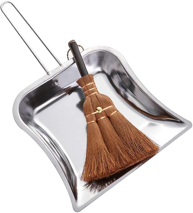 Small Metal Dustpan and Brush Set Heavy Duty Vintage Dust Pan Natural Handmade by Namzi