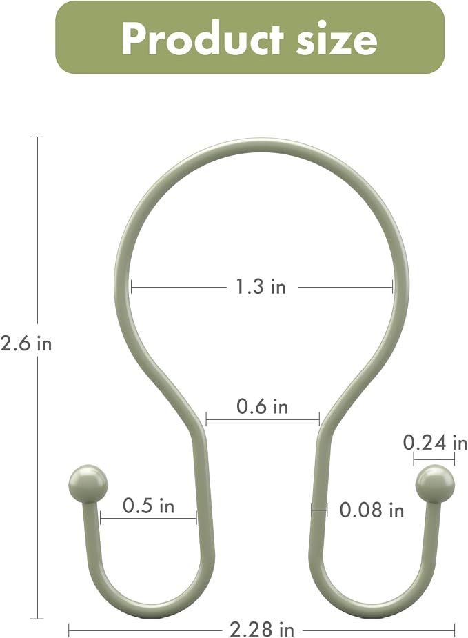 AmazerBath Shower Curtain Hooks Sage Green Shower Curtain Rings, Simple Double - Image 6