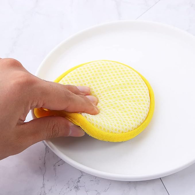 10 Pcs Durable Scrub Scouring Sponge Microfiber Scouring Scrubber Round Dish - Image 5