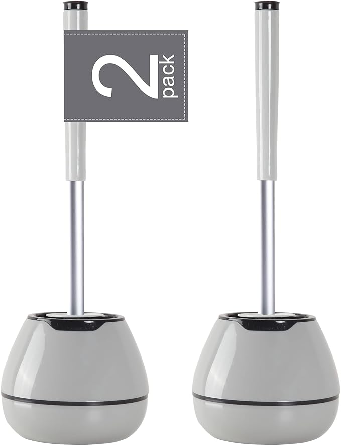 BOOMJOY Toilet Brush and Holder Set 2 Pack, Silicone Toilet Bowl Cleaner Brush by BOOMJOY