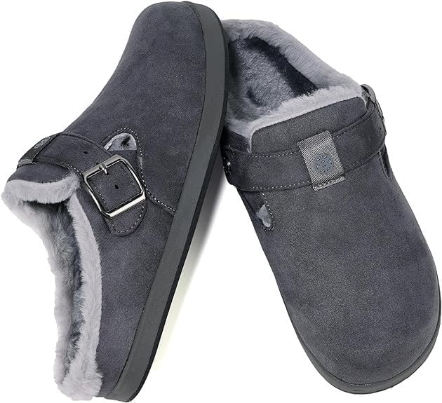Fur Lined Clogs for Women Men Suede Winter Slippers Arch Support Slip on Mules - Image 7
