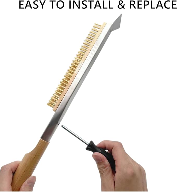21 Inch Pizza Oven Brush with Scraper, Brass Bristles, Outdoor BBQ Grill - Image 4