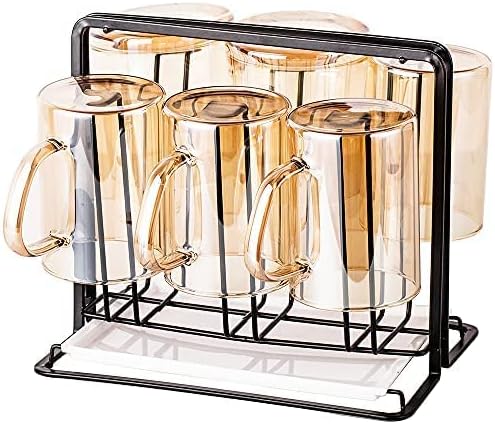 Metal Cup Drying Rack with 6 Hooks, Bottle Drying Rack with Drain Tray - Image 3