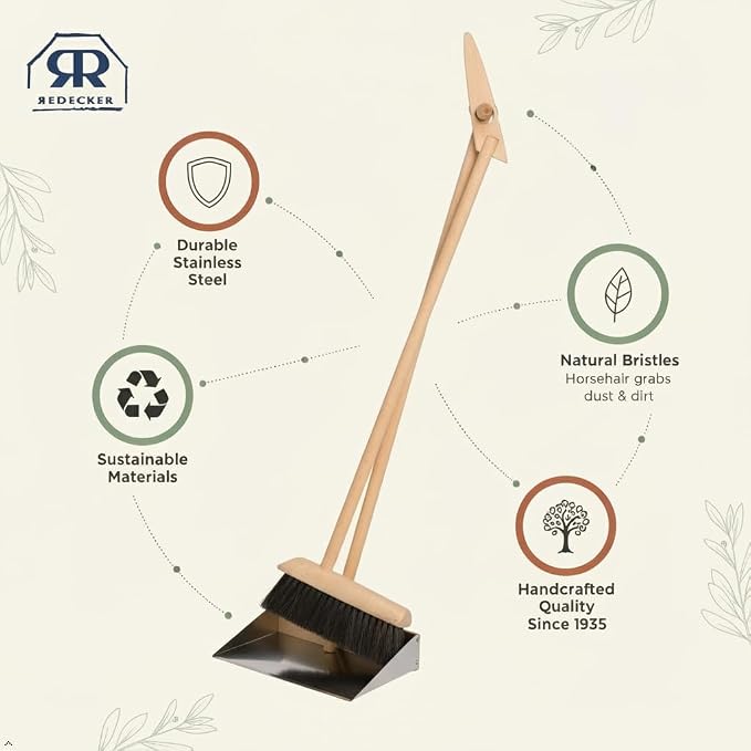 REDECKER Horsehair Broom & Stainless Steel Dust Pan Set - Image 2