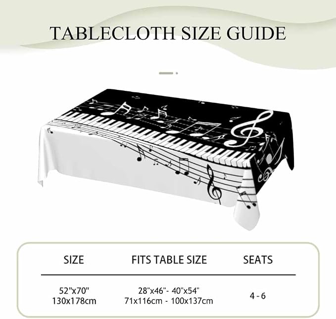 Piano Music Musical Notes Table Linens 52x70 Classical Black White Piano Keys - Image 4
