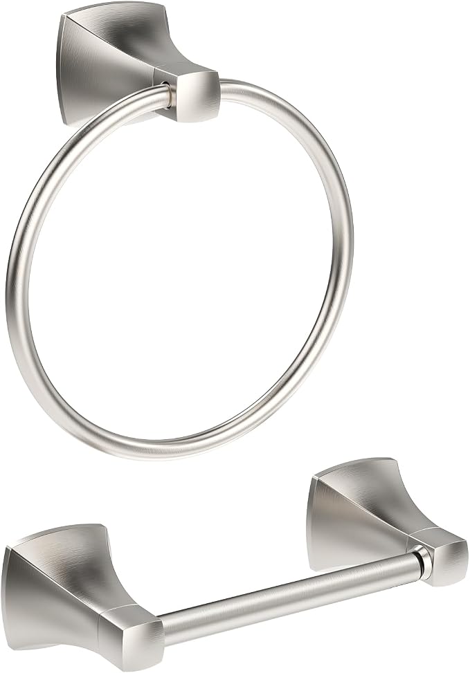 Bathroom Hardware Set 2 Pieces Toilet Paper Holder and Towel Ring Wall Mounted by WZRUA