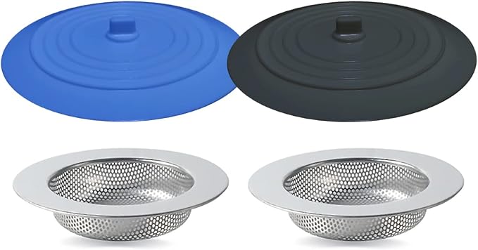 4PCS Kitchen Sink Strainer Stopper Kit, Universal Silicone Sink Drain Plug Cover by Seatery