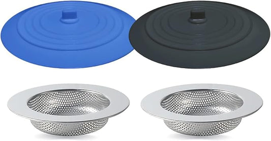 4PCS Kitchen Sink Strainer Stopper Kit, Universal Silicone Sink Drain Plug Cover by Seatery