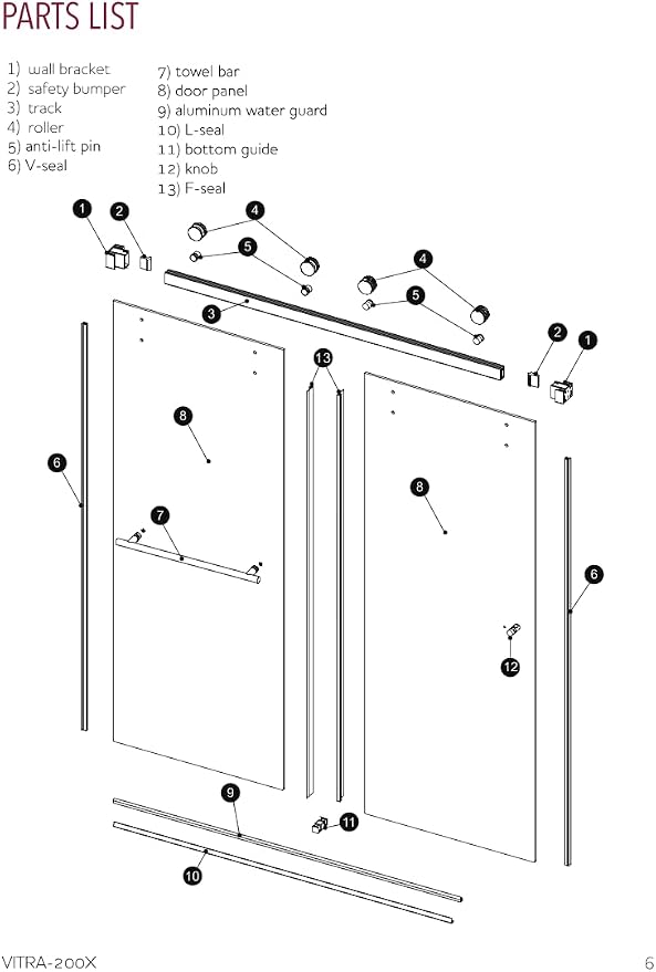 VITRA-200 56.5-59" W x 78" H Frameless Shower Door, Double Sliding - Image 9