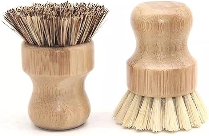 2 Pcs Palm Pot Brush, Bamboo Dish Brush Natural Scrub Brush Coconut Bristles by Lokusel