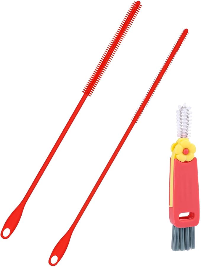3pcs Silicone Straw Brush and Cup Lid Cleaning Brush, Ultra Long Straw Cleaning by lasuroa