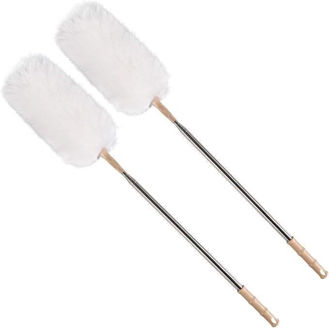 White Lambswool Extendable Duster, 32-98 Inch Bendable Wool Head by Unknown