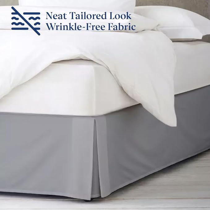 SKY BEDDINGS Luxury Pleated Queen Bed Skirt with Split Corners - 18 Inch Tailored Drop - Pleated Dust Ruffle - Wrinkle-Free 100% Microfiber - Easy Fit, Soft & Durable - Light Grey